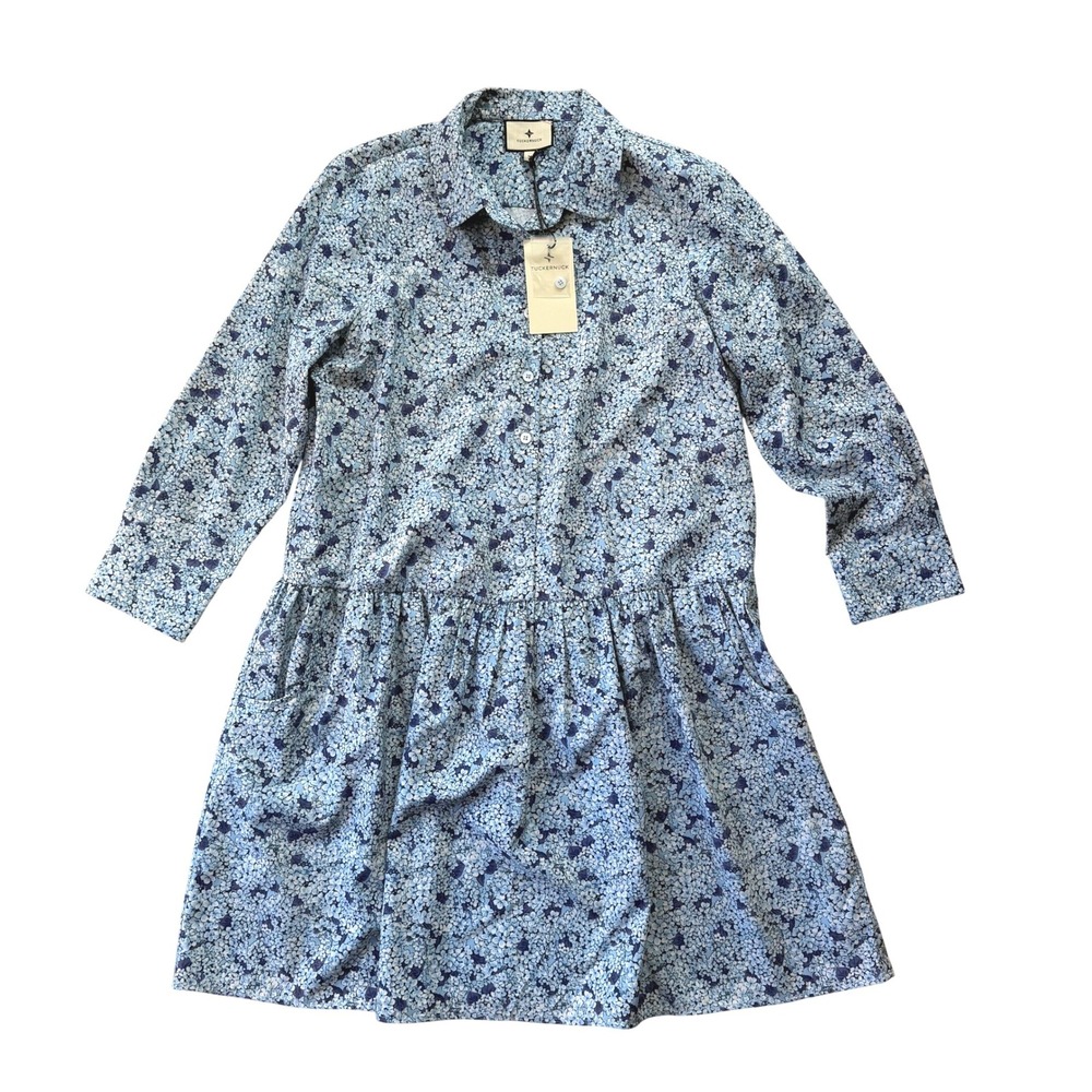 NWT Tuckernuck Women's Blue Floral Tiered Shirt Dress Dropped Waist Size Medium - Picture 3 of 13